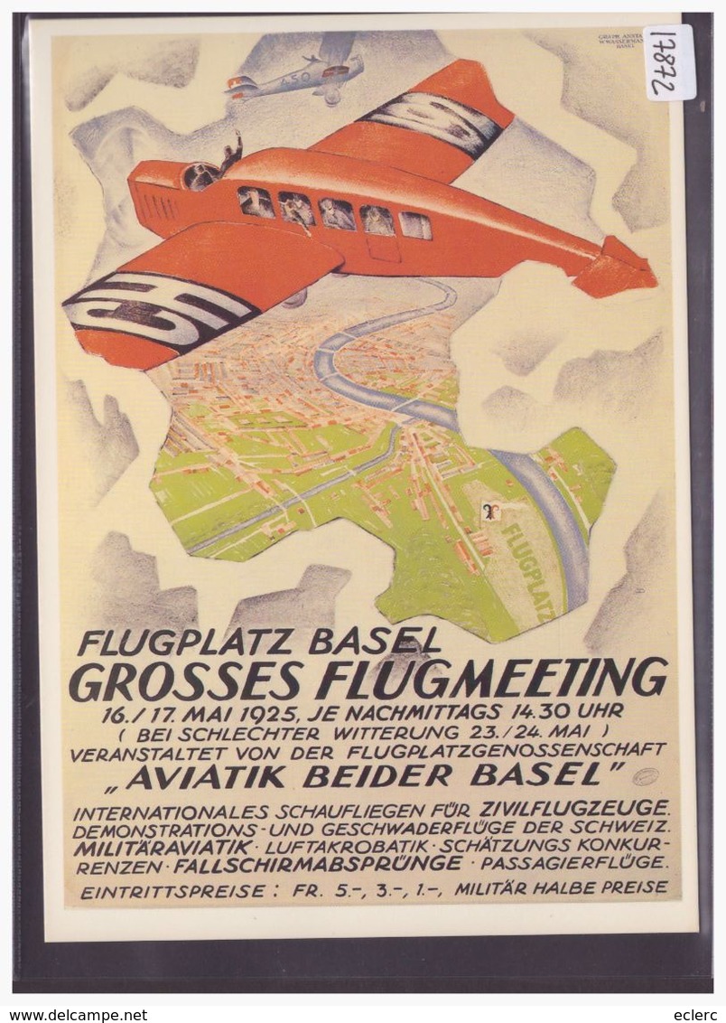 AVION - AVIATION - REPRO DE L' AFFICHE: FLUGMEETING BASEL 1925 - CARTE NEUVE - TB - Bâle