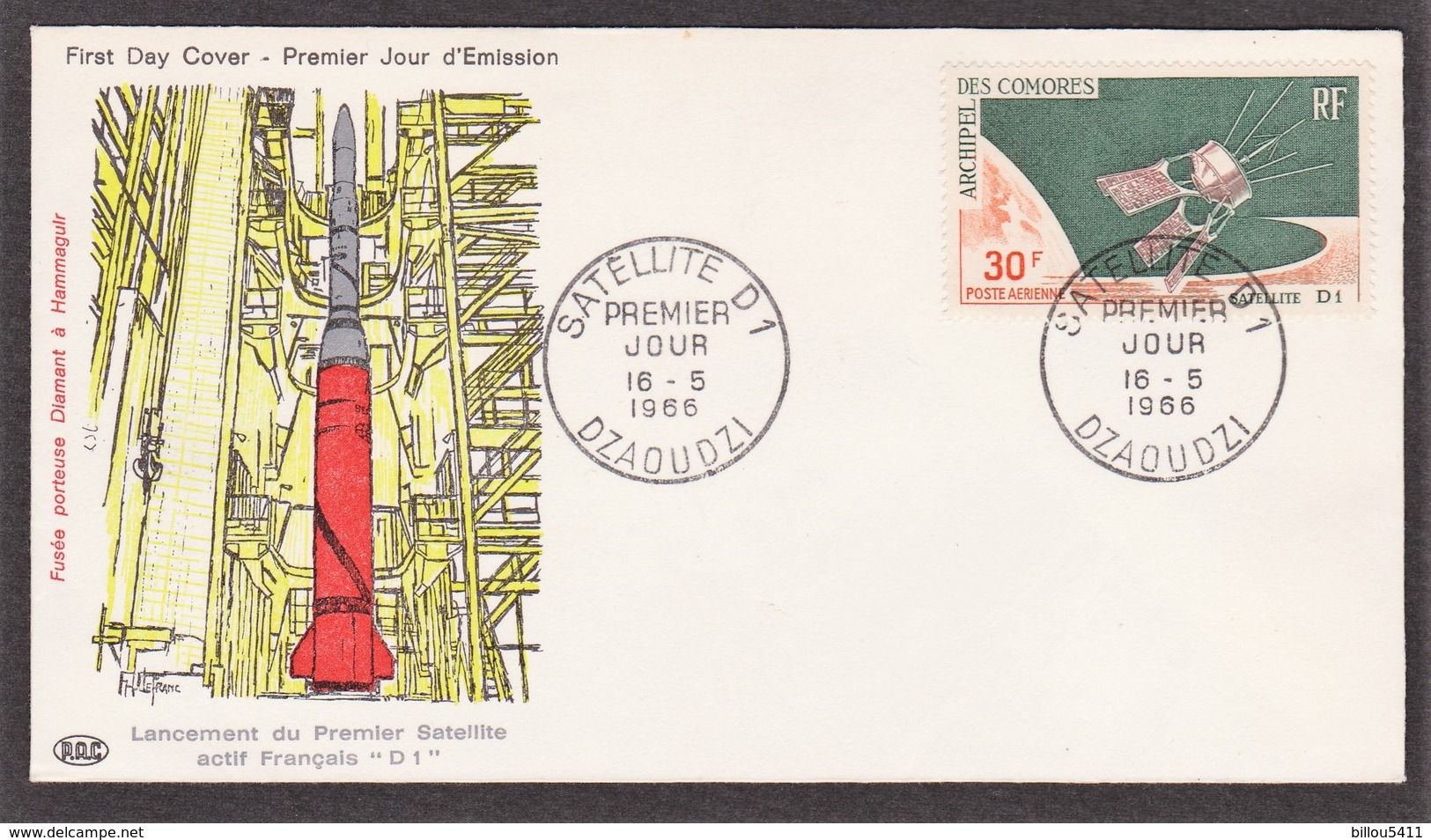 DZAOUDZI FDC Satellite D 1 Le 16/05/66 N° 17 PA ( Fusée Diamant) - Lettres & Documents