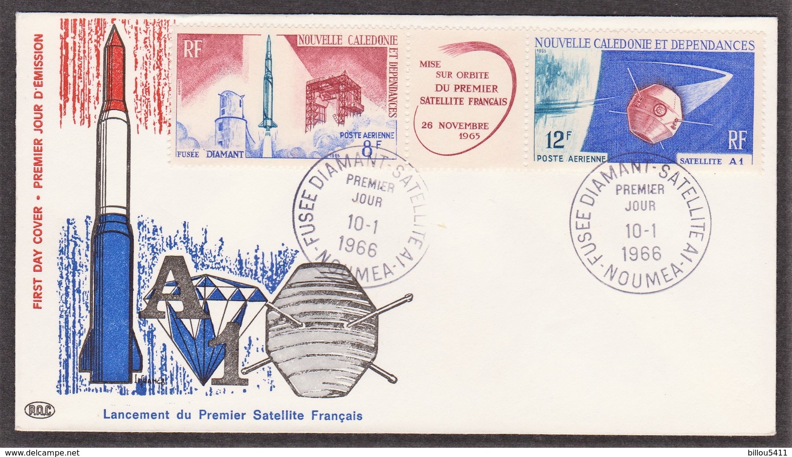 NOUMEA FDC Satellite A 1 Le 10/1/66 N° 84/85 PA ( Fusée Diamant) - Lettres & Documents