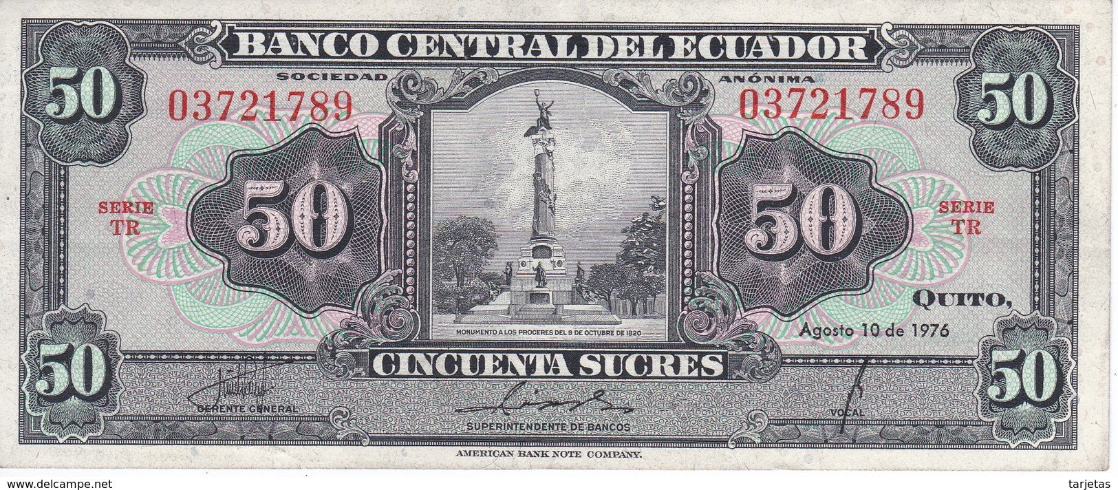 BILLETE DE ECUADOR DE 50 SUCRES DEL AÑO 1976 EN CALIDAD EBC (XF) (BANK NOTE) - Ecuador