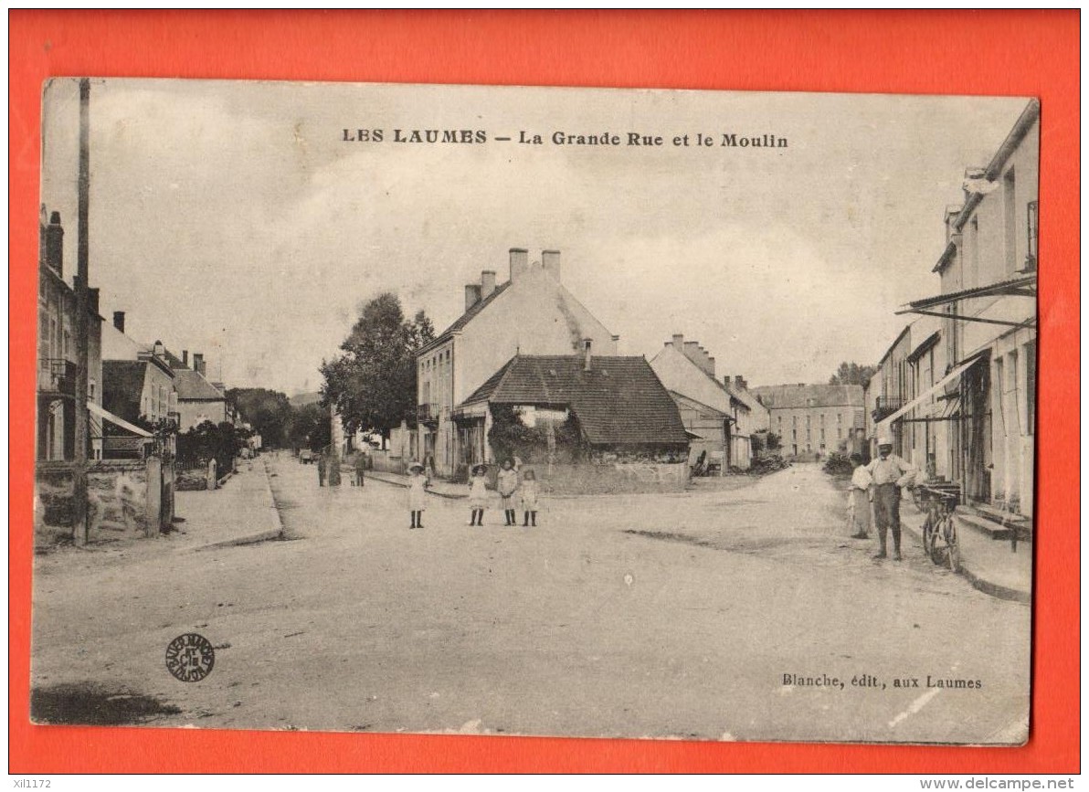 GBJ-07  Les Laumes, Grande Rue Et Le Moulin. ANIME. Circulé Sous Enveloppe En 1916 - Venarey Les Laumes