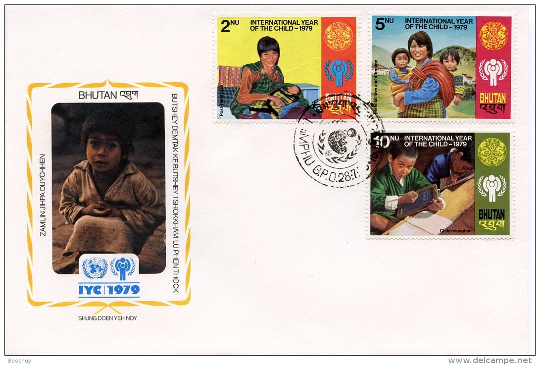 Bhutan, 1979, International Year Of The Child, IYC, United Nations, FDC, Michel 728-730A - Bhoutan