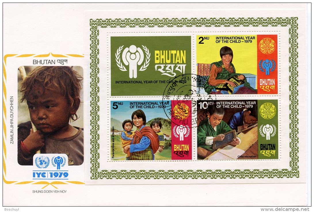 Bhutan, 1979, International Year Of The Child, IYC, United Nations, FDC, Michel Block 83A - Bhoutan