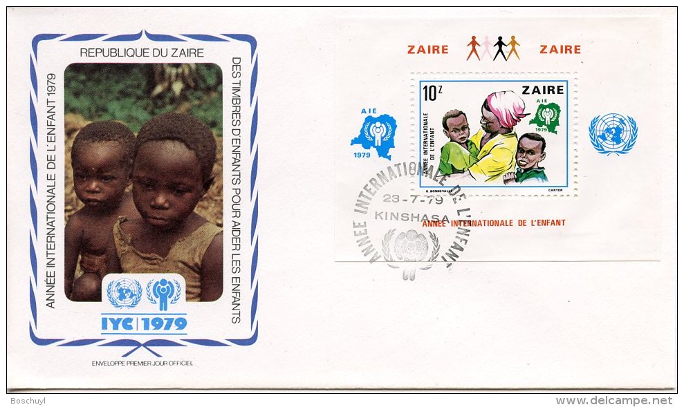 Zaire, 1979, International Year Of The Child, IYC, United Nations, FDC, Michel Block 29 - Autres & Non Classés