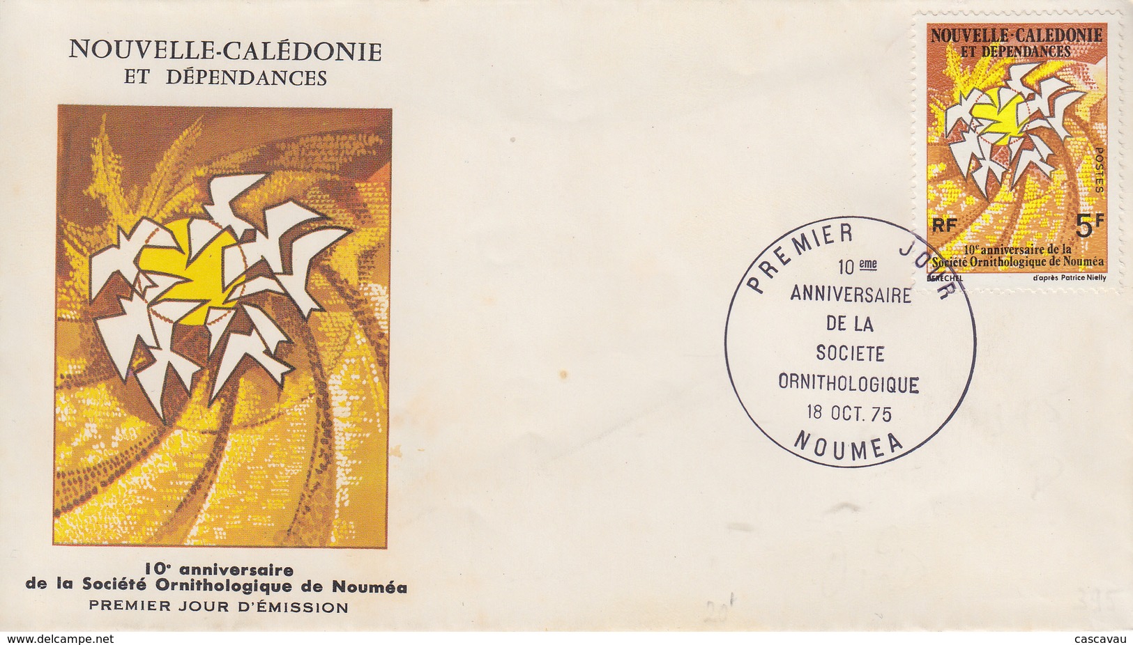 Enveloppe   FDC  1er   Jour   NOUVELLE   CALEDONIE   Société  Ornithologique     1975 - FDC