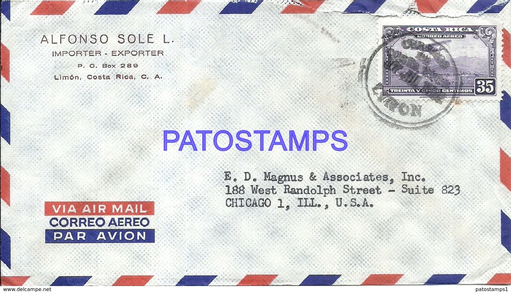 89833 COSTA RICA LIMON COVER YEAR 1952 CIRCULATED TO US CHICAGO NO POSTAL POSTCARD9 - Costa Rica