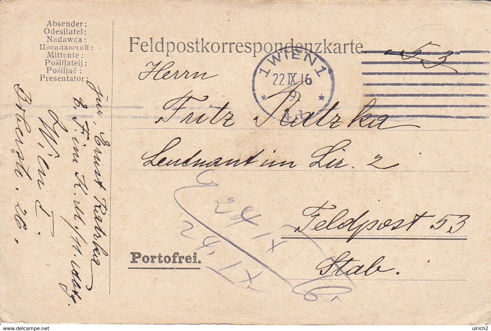 Feldpostkarte - Wien - 1916 (33396) - Briefe U. Dokumente