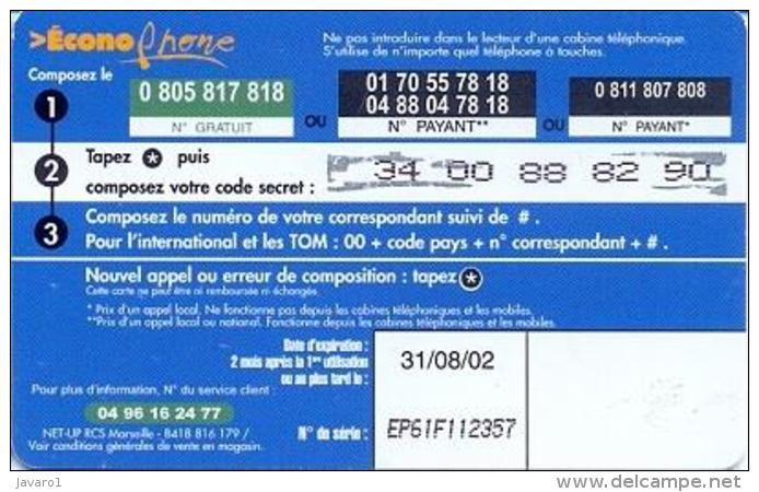 ECONOPHO : FRAE02 200F Arc De Triompe 31/08/02 No Barcode USED Exp:31/08/02 - Mobicartes (recharges)