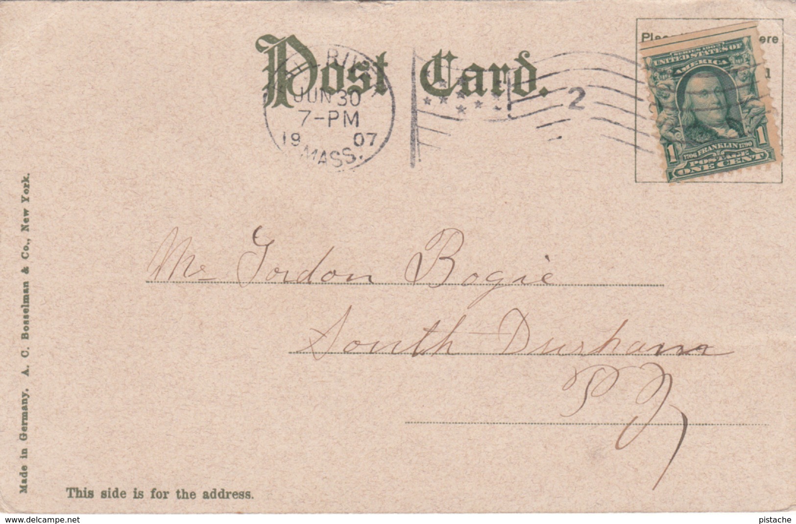Antique 1907 Postcard - Fall River Massachusetts MA - State Armory - Undivided Back - Written - Stamp Postmark - 2 Scans - Fall River