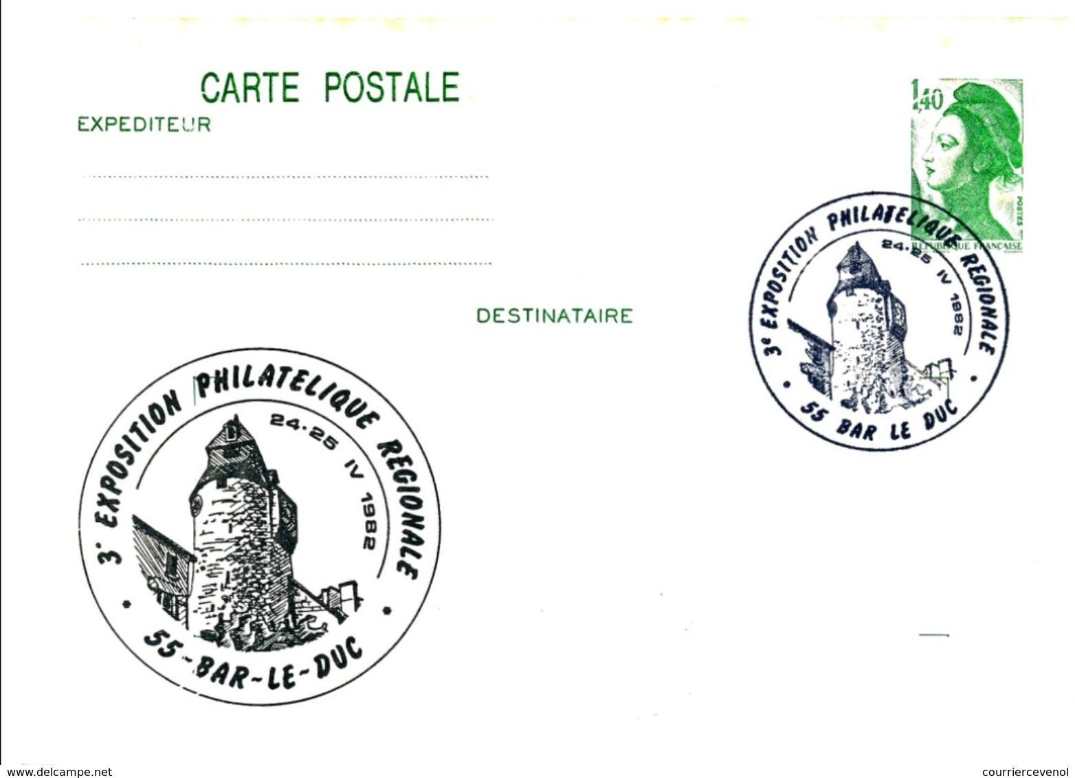 FRANCE - Entier Repiqué - 1,40 Liberté - 3eme Exposition Philatélique Régionale -55 BAR LE DUC - 1982 - Postales  Transplantadas (antes 1995)