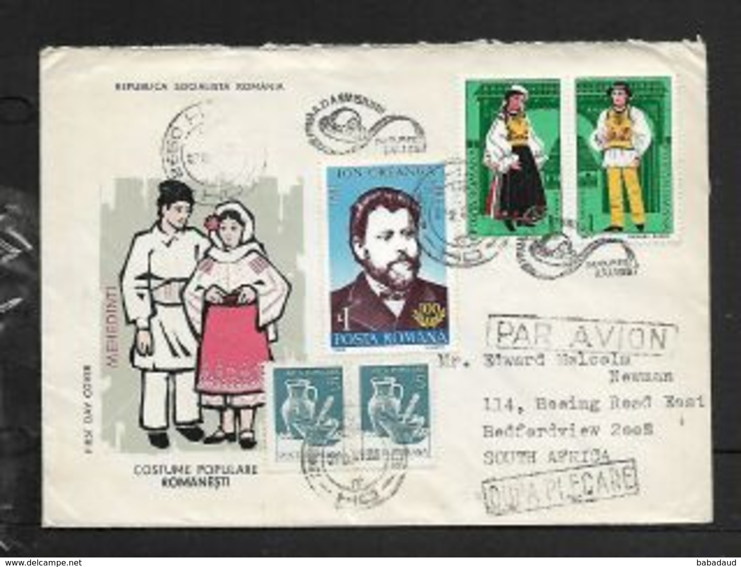 Rumania, Provincial Costumes FDC BUCHARESTI 7 XI 1987 Uprated Lei 11  HATEG 09.10 87 > Air Mail > South Africa - FDC