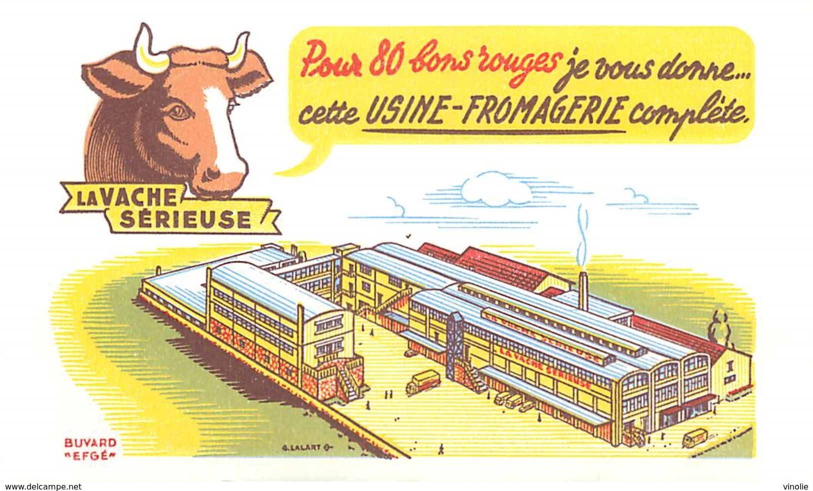 VP-GF.18-229 : BUVARD. LA VACHE SERIEUSE. USINE FROMAGERIE. FROMAGE. ILLUSTRATION DE G. LALART. - Zuivel