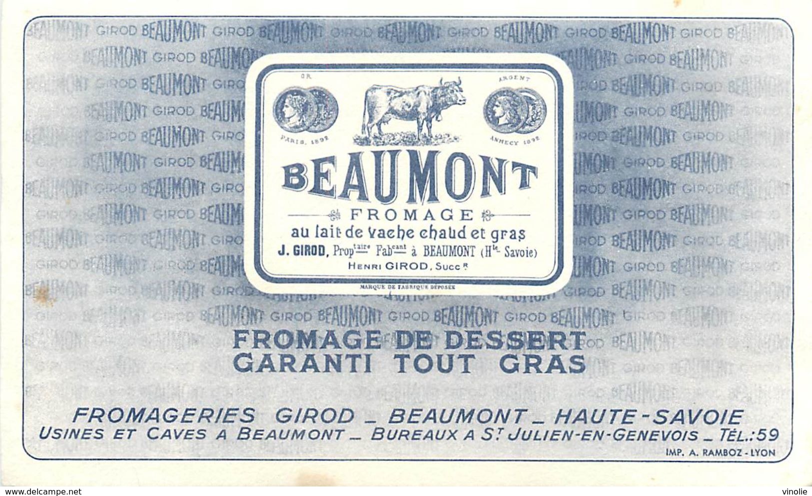 VP-GF.18-253 : BUVARD. FROMAGE BEAUMONT EN HAUTE-SAVOIE. GIROD SAINT-JULIEN-EN-GENEVOIS. - Produits Laitiers