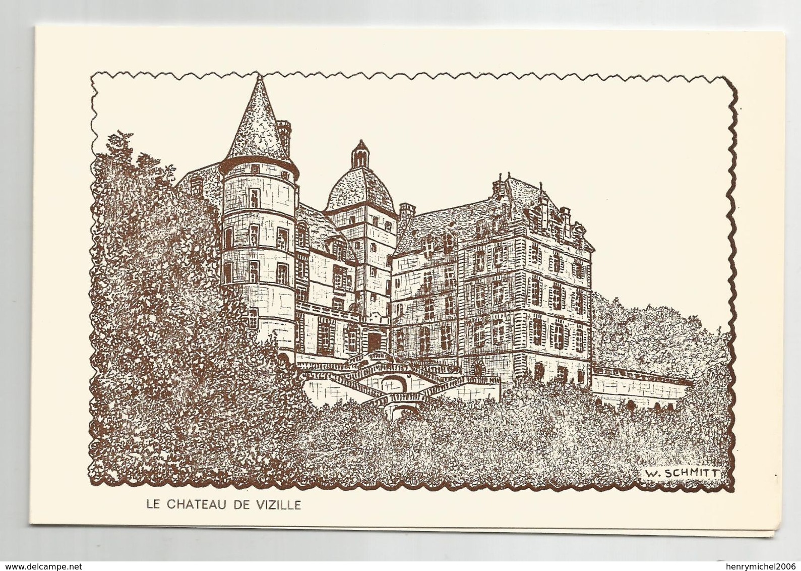 38 Isère - Le Chateau De Vizille Illustrée 11,5x17,5 Cm Carte Double Voeux 1979  Cabinet John Schmitt 9 Rue Pizay Lyon - Vizille