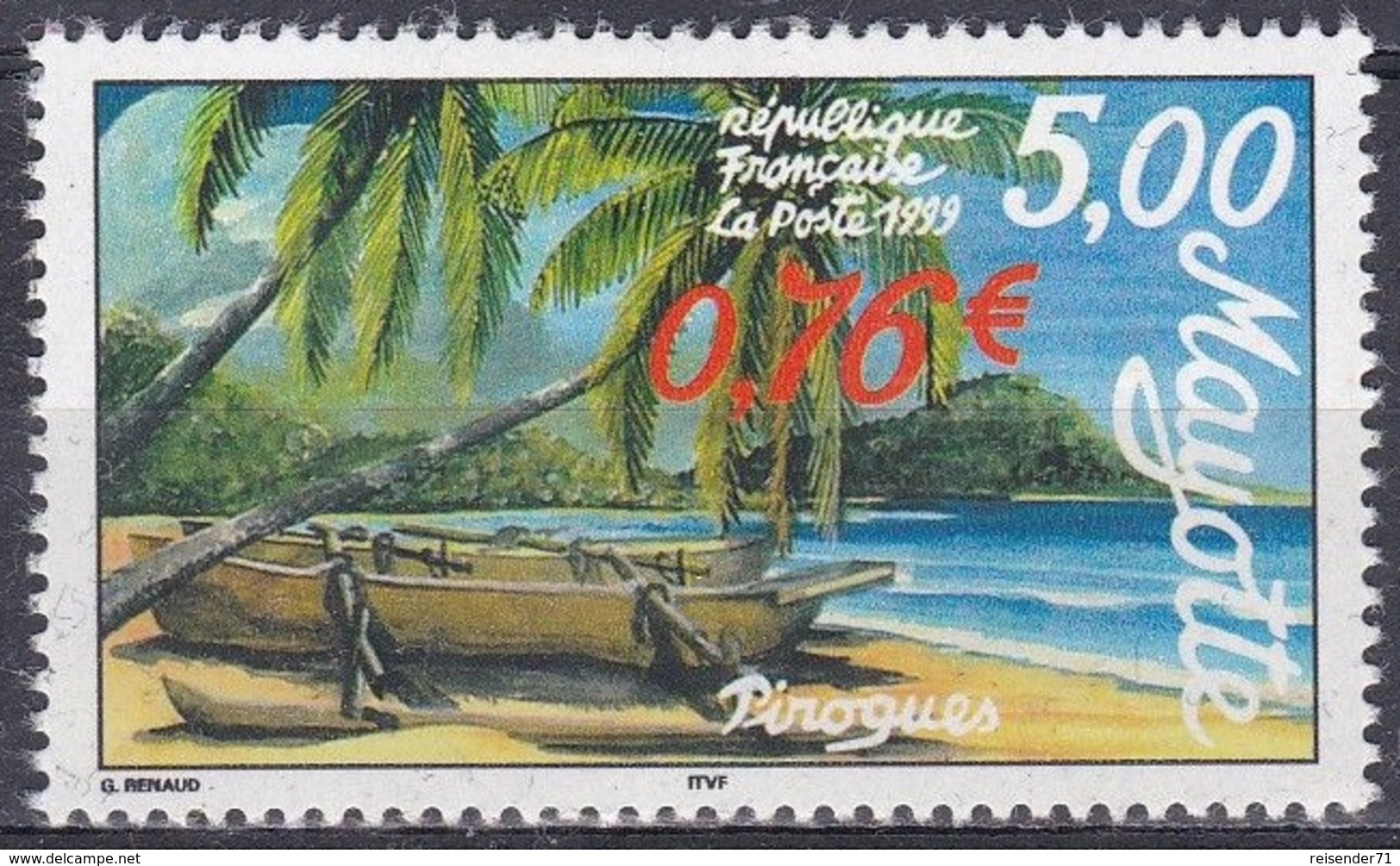 Mayotte 1999 Transport Verkehr Schiffe Ships Boote Boats Auslegerboote Strände Beach Palmen Palms, Mi. 72 ** - Ungebraucht