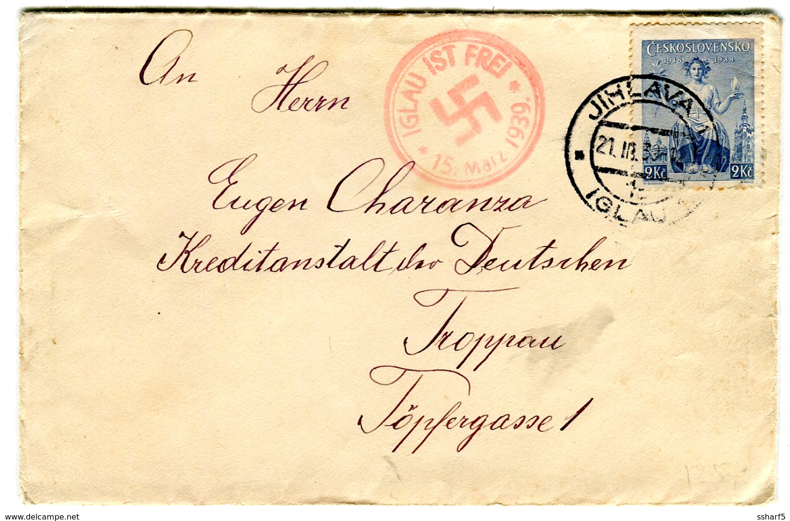 IGLAU IST FREI 15 März 1939 Swastika Czech Stamp 21.III.1939 4 Page Letter W. Historic Content (in German) JIHLAVA - Briefe U. Dokumente