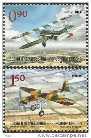 BHRS 2012-576-7 OLD AIR PLANE, BOSNA AND HERZEGOVINA-R.SRBSKA, 1 X 2v, MNH - Flugzeuge