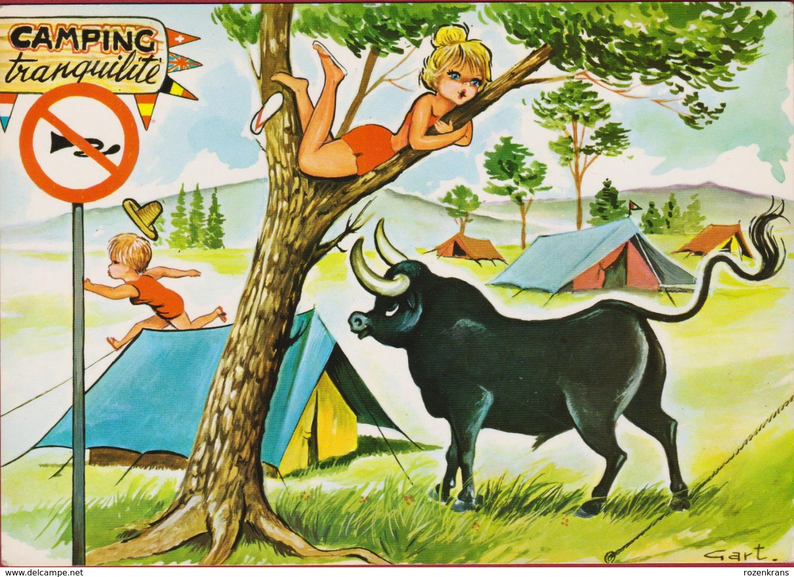 Grote Kaart Grand Format Humor Humour Bull Illustrator Gart Camping Pinup Pin Up Belle Fille Beautiful Lady Bikini - Pin-Ups