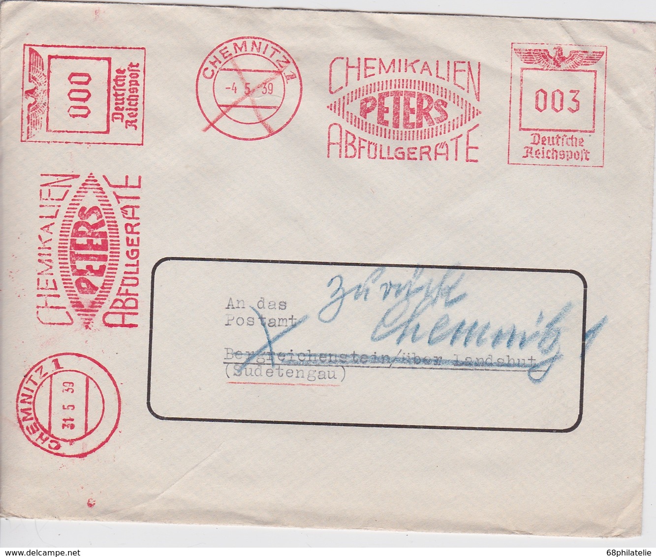 ALLEMAGNE 1939 EMA DE CHEMNITZ  CHEMIKALIEN PETERS - Maschinenstempel (EMA)