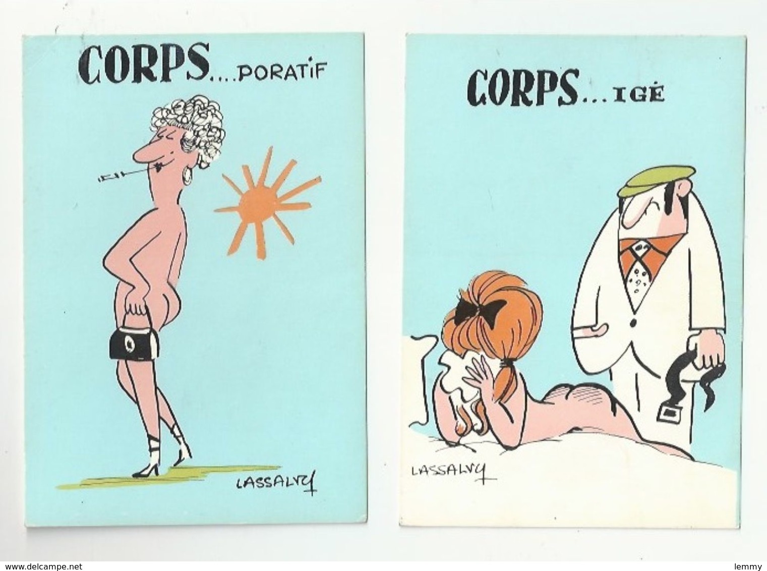 ILLUSTRATEUR :LASSALVY - LOT DE 2 CP - HUMOUR - FEMME NUE -  CORPS..PORATIF- PROFESSIONNELLE - CORPS..IGÉ - FESSÉE - Lassalvy