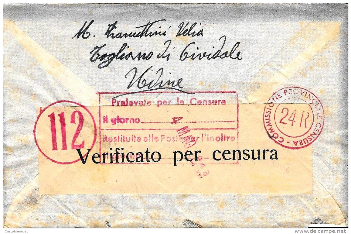 [DC11651] CPA - BUSTA - VIA AEREA - CIVIDALE DEL FRIULI (UDINNE) - Viaggiata 1943 - Storia Postale (Posta Aerea)