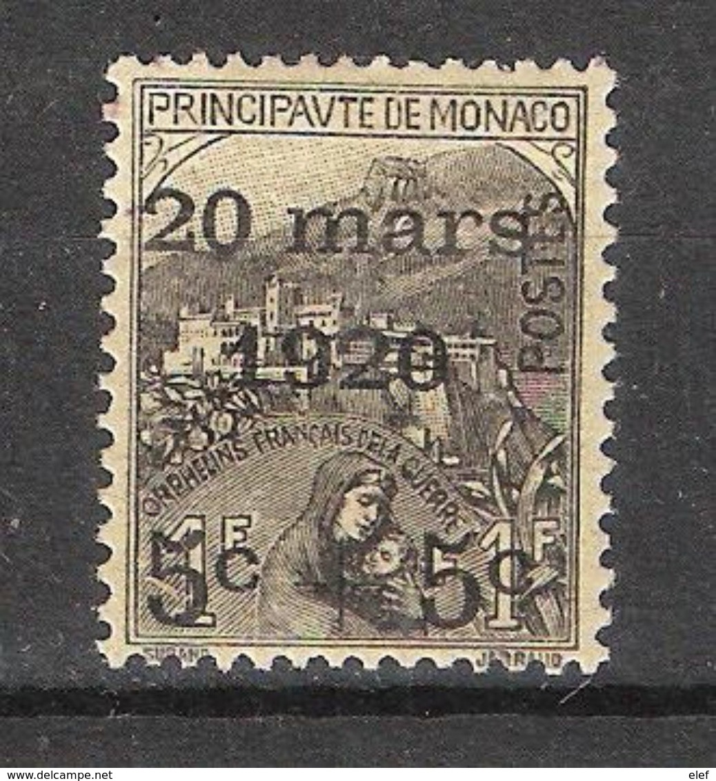 MONACO,1920 Mariage Princesse Charlotte, Yvert 37,5 C + 5 C Sur 1 F + 1 F C Noir ,neuf * / MH,TTB,cote 70 Euros - Neufs