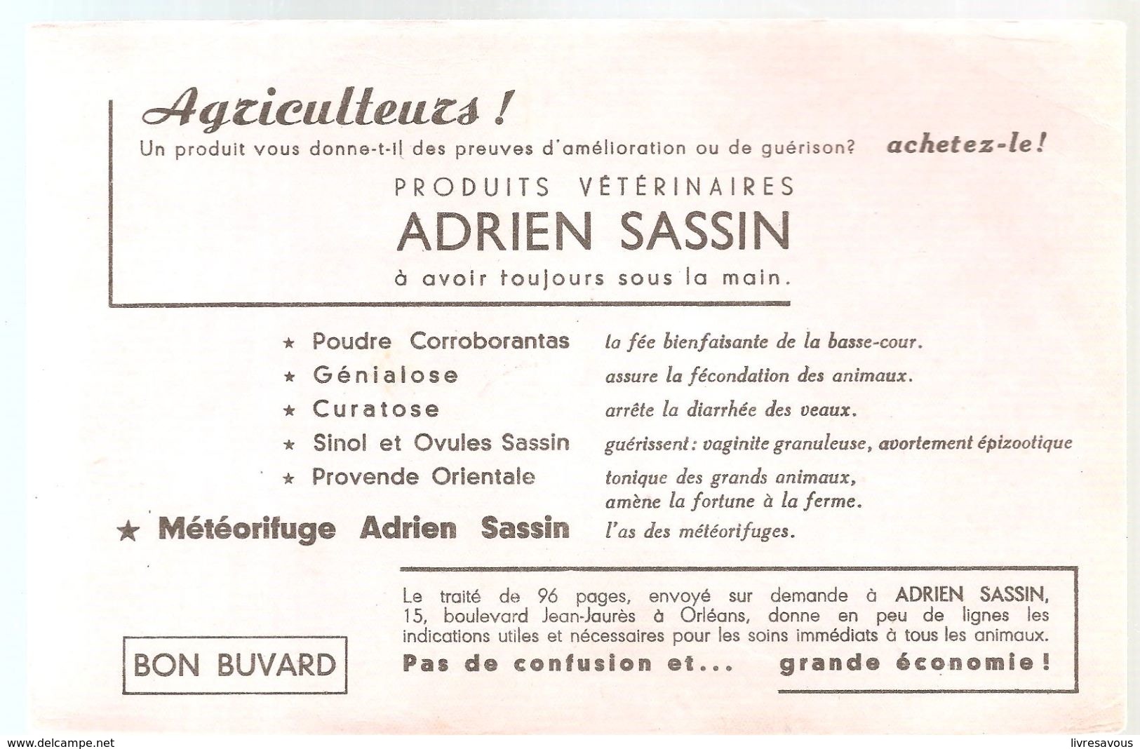 Buvard ADRIEN SASSIN  Produits Vétérinaires ADRIEN SASSIN à Avoir Toujours Sous La Main - Agriculture