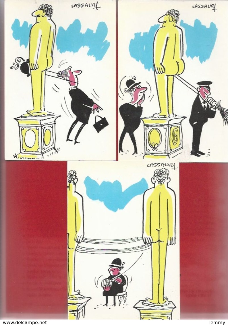 ILLUSTRATEUR : LASSALVY - LOT DE 3 CARTES - HUMOUR  AU MUSÉE - …ETRE ACCRO..? - Lassalvy