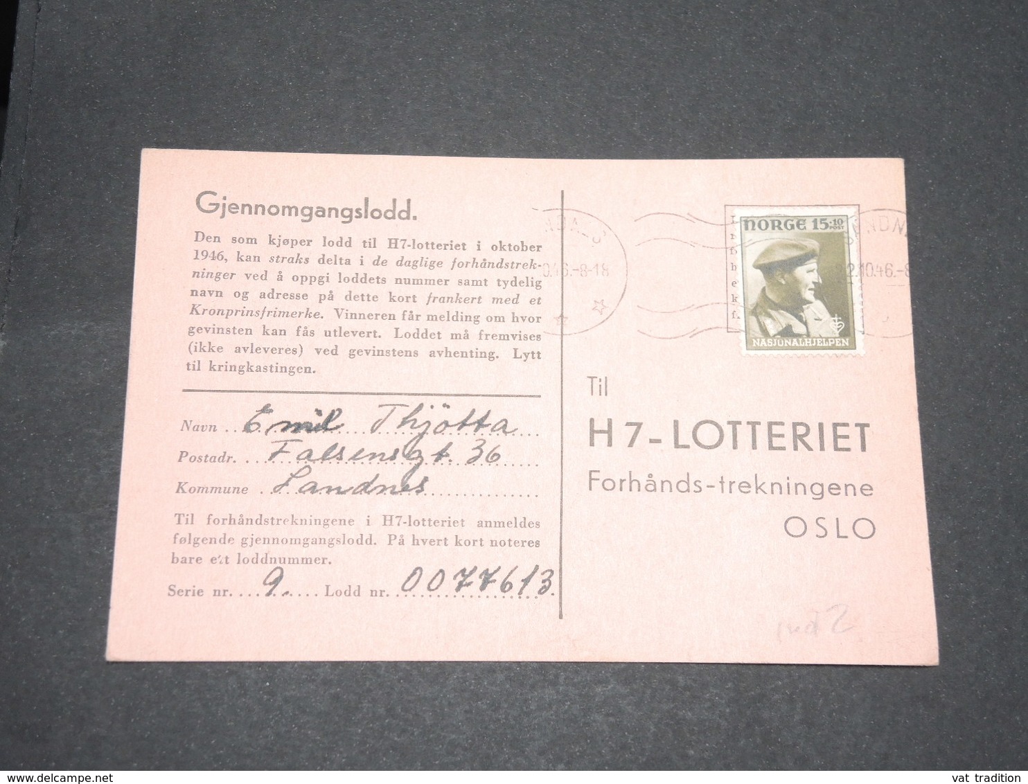 NORVÈGE - Carte De Correspondance De Landnes Pour Oslo En 1946 -  L 13799 - Covers & Documents