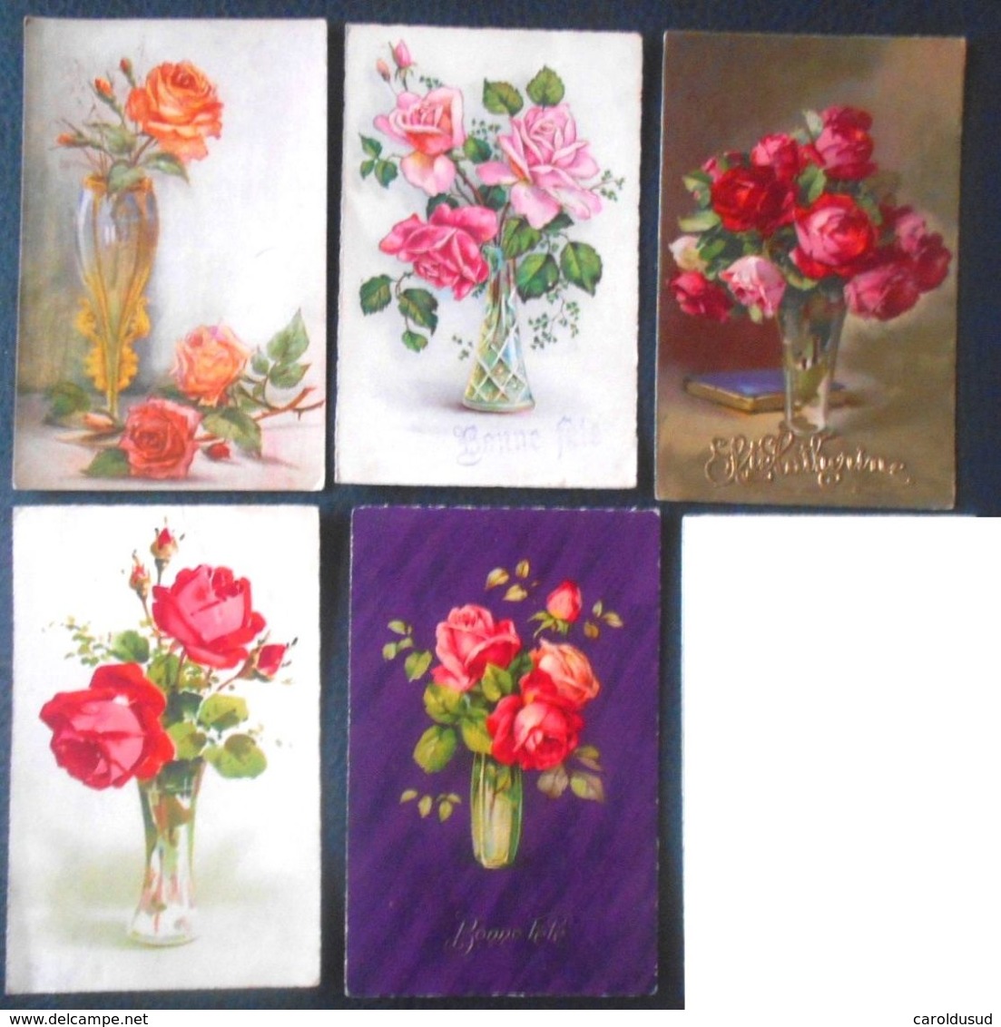 Cpa Lot 5x LITHO CHROMO ILLUSTRATEUR ART NOUVEAU CATHARINA KLEIN ROSE DANS GRAND VASE VERRE - Sammlungen & Sammellose