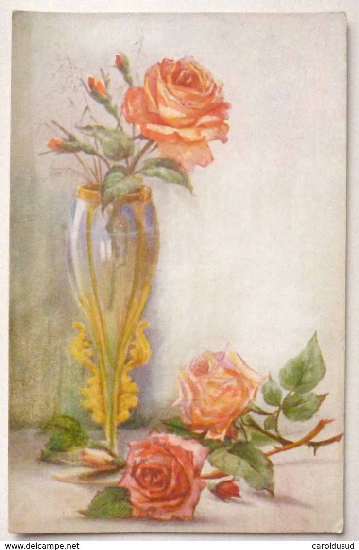 Cpa Lot 5x LITHO CHROMO ILLUSTRATEUR ART NOUVEAU CATHARINA KLEIN ROSE DANS GRAND VASE VERRE - Collections & Lots