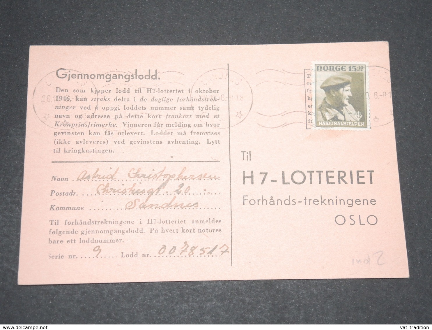 NORVÈGE - Carte De Correspondance De Sandnes Pour Oslo En 1946 -  L 13801 - Storia Postale