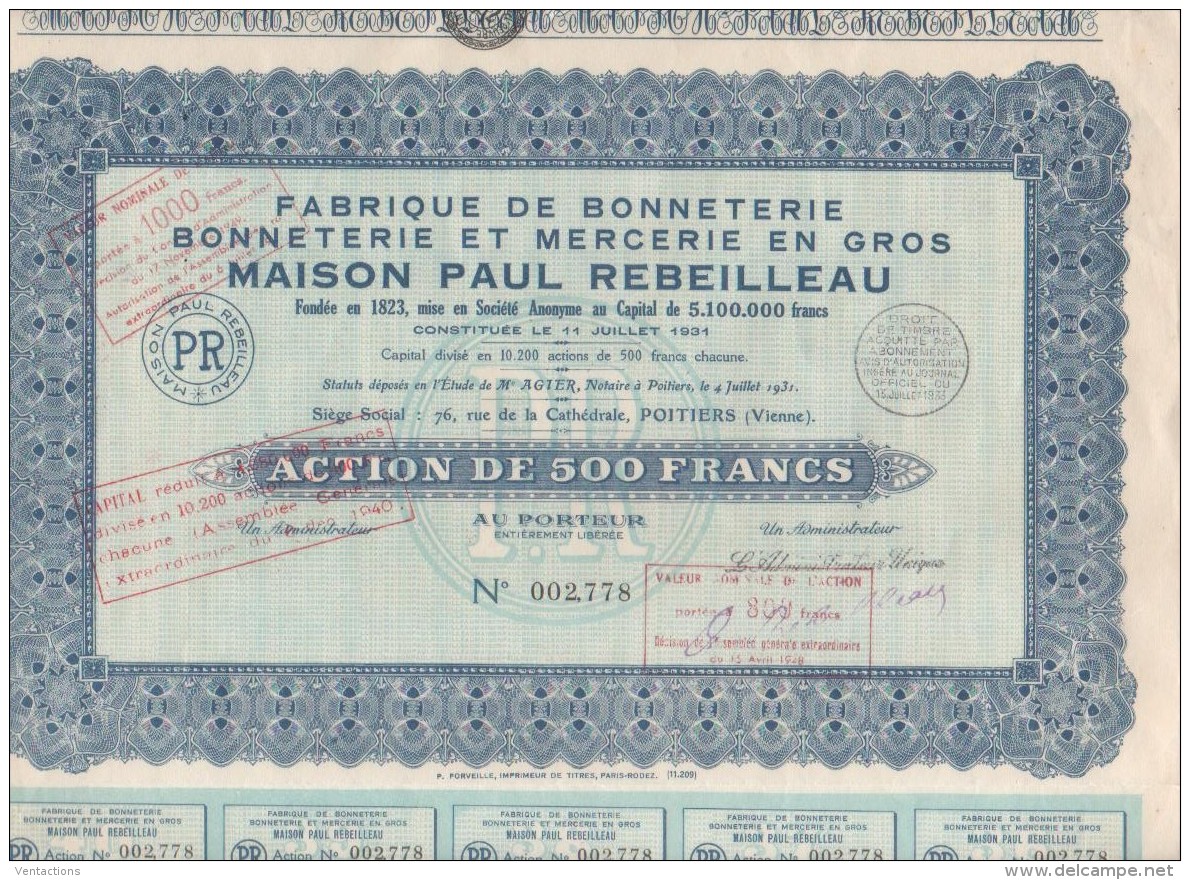 86-FABRIQUE DE BONNETERIE. BONNETERIE ET MERCERIE EN GROS. MAISON PAUL REBEILLEAU. POITIERS - Other & Unclassified