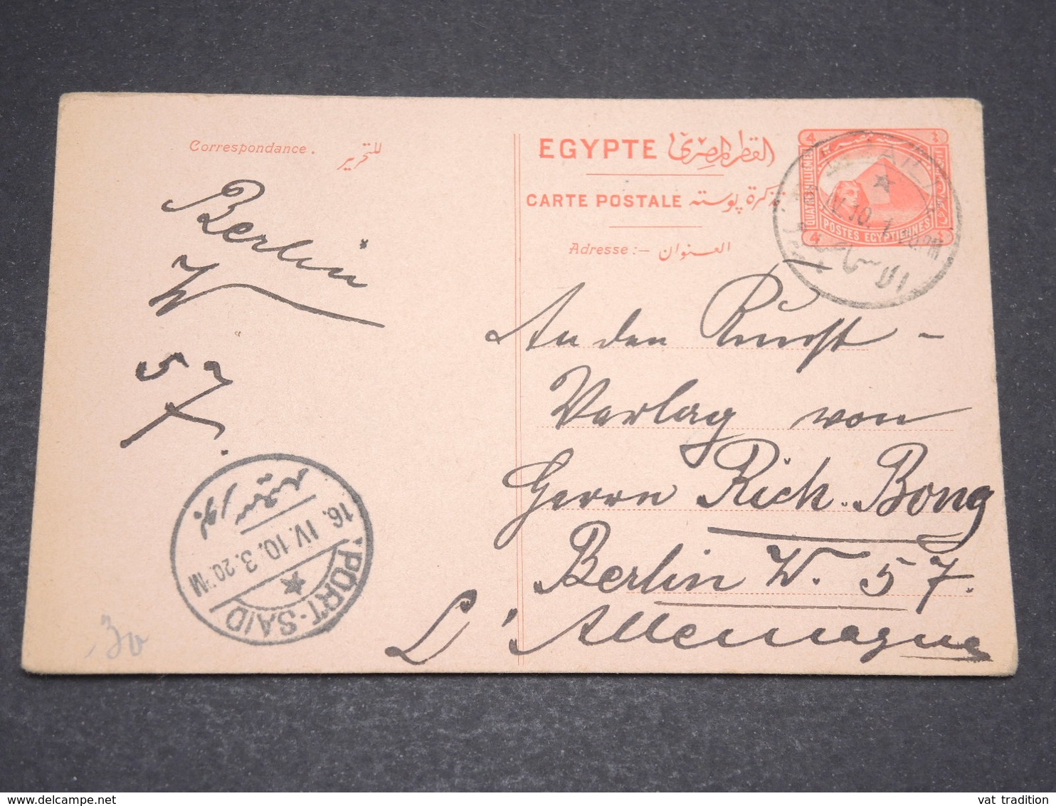 EGYPTE - Entier Postal De Ismalia Pour Berlin En 1910 Via Port Saïd - L 13828 - 1915-1921 Protectorat Britannique