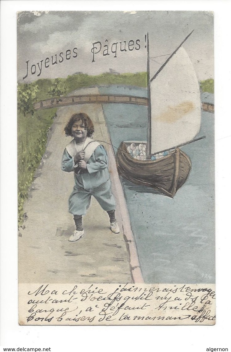 19429 - Joyeuses Pâques Barque Et Enfant - Pasen