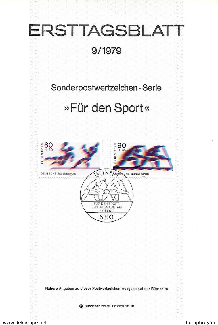 1979 - DEUTSCHLAND - FDS ETB 9/1979 + Michel 1009/1010 (Sport) + BONN 1 - 1974-1980