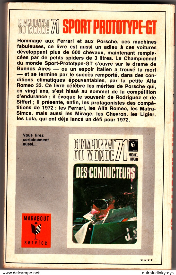 Championnat Du Monde 1971 Sport Prototype GT Par Michel HUBIN Bibliothéque MARABOUT - Sport