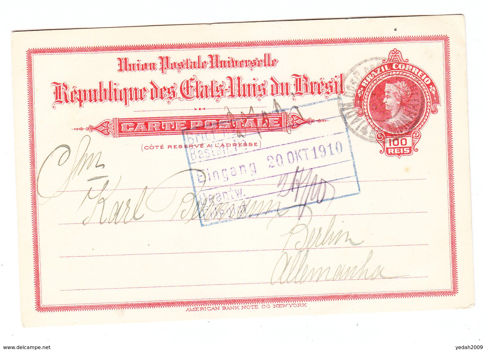 Brazil/Germany POSTAL CARD 1910 - Postal Stationery