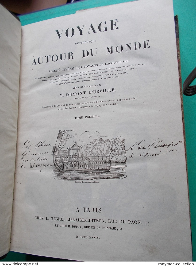 1834 VOYAGE PITTORESQUE AUTOUR DU MONDE DUMONT D'URVILLE TENRE PARIS 2 TOMES cartes illustrations beaux exemplaires