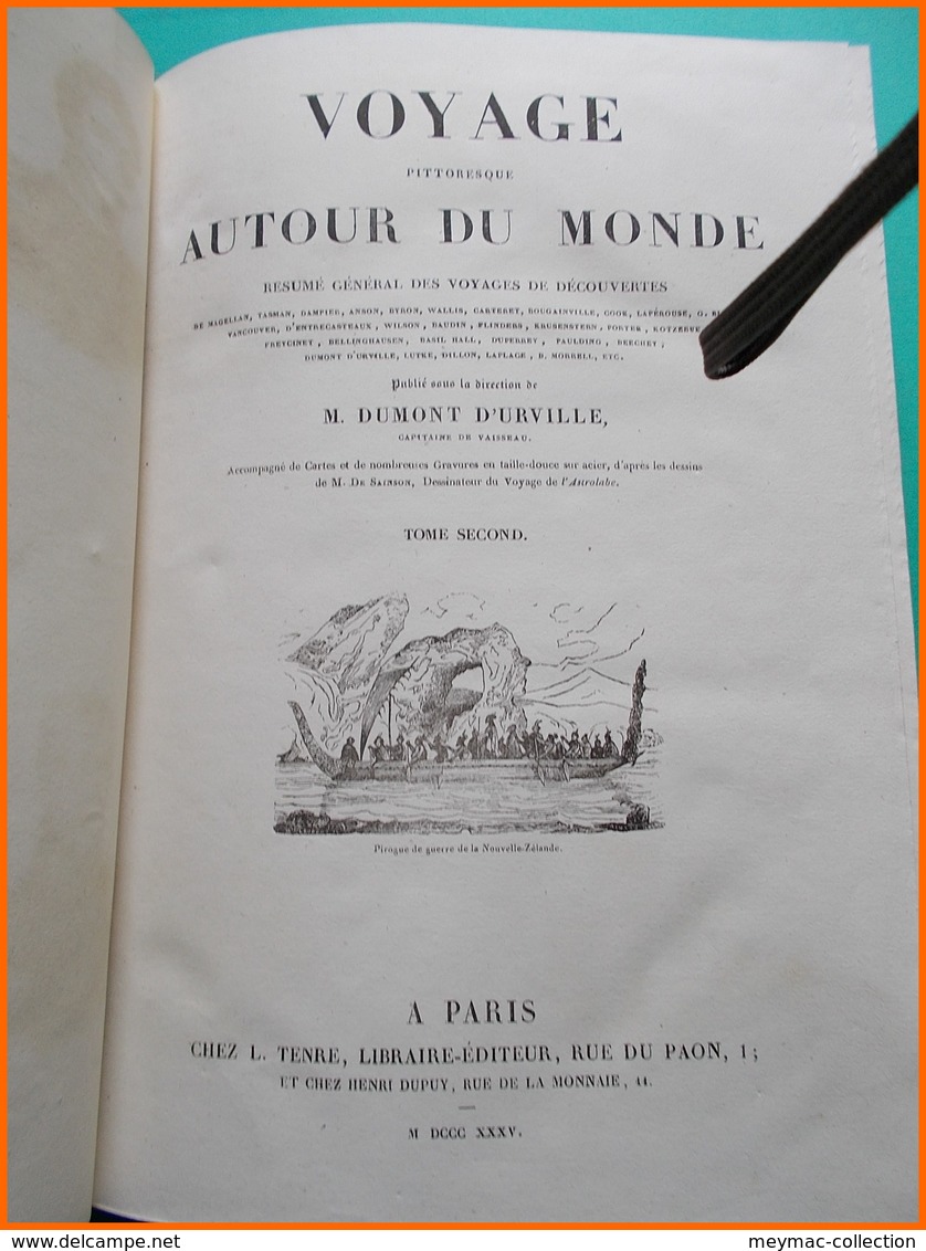 1834 VOYAGE PITTORESQUE AUTOUR DU MONDE DUMONT D'URVILLE TENRE PARIS 2 TOMES cartes illustrations beaux exemplaires