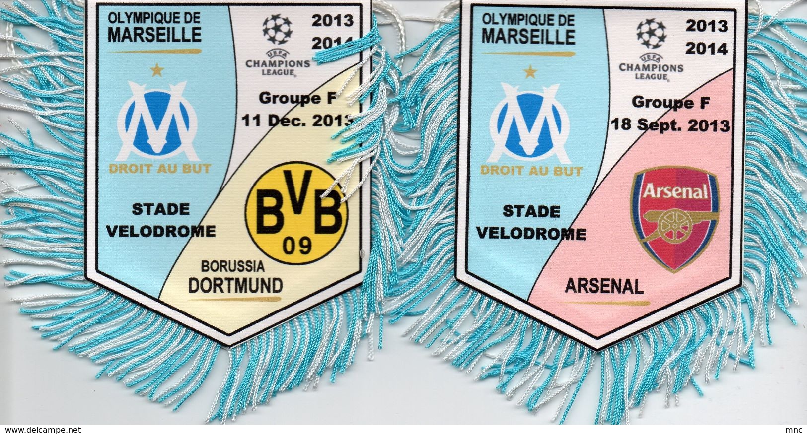 Lot De 2 Fanions De Matchs De MARSEILLE En Ligue Des Champions 2013/2014 - Bekleidung, Souvenirs Und Sonstige