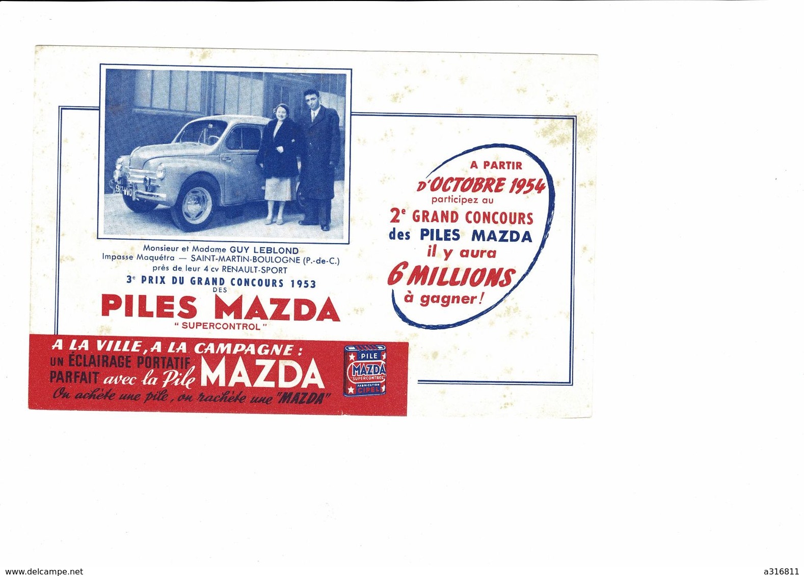 BUVARD  PILES   MAZDA  MONSIEUR ET MADAME GUY LEBLOND A SAINT MARTIN BOULOGNE - Piles