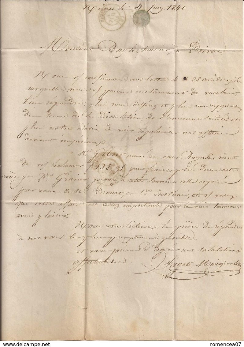 Marque Postale - PRIVAS (Ardèche) - Adressée De NÎMES (NISMES, Gard) - Le 5 Juin 1840 - A Voir ! - 1801-1848: Precursors XIX