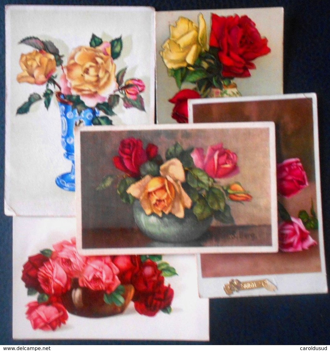 Cp Lot 5x LITHO  ILLUSTRATEUR Divers Berg ROSES ROSE DANS VASE ART NOUVEAU  Deco - Collections & Lots