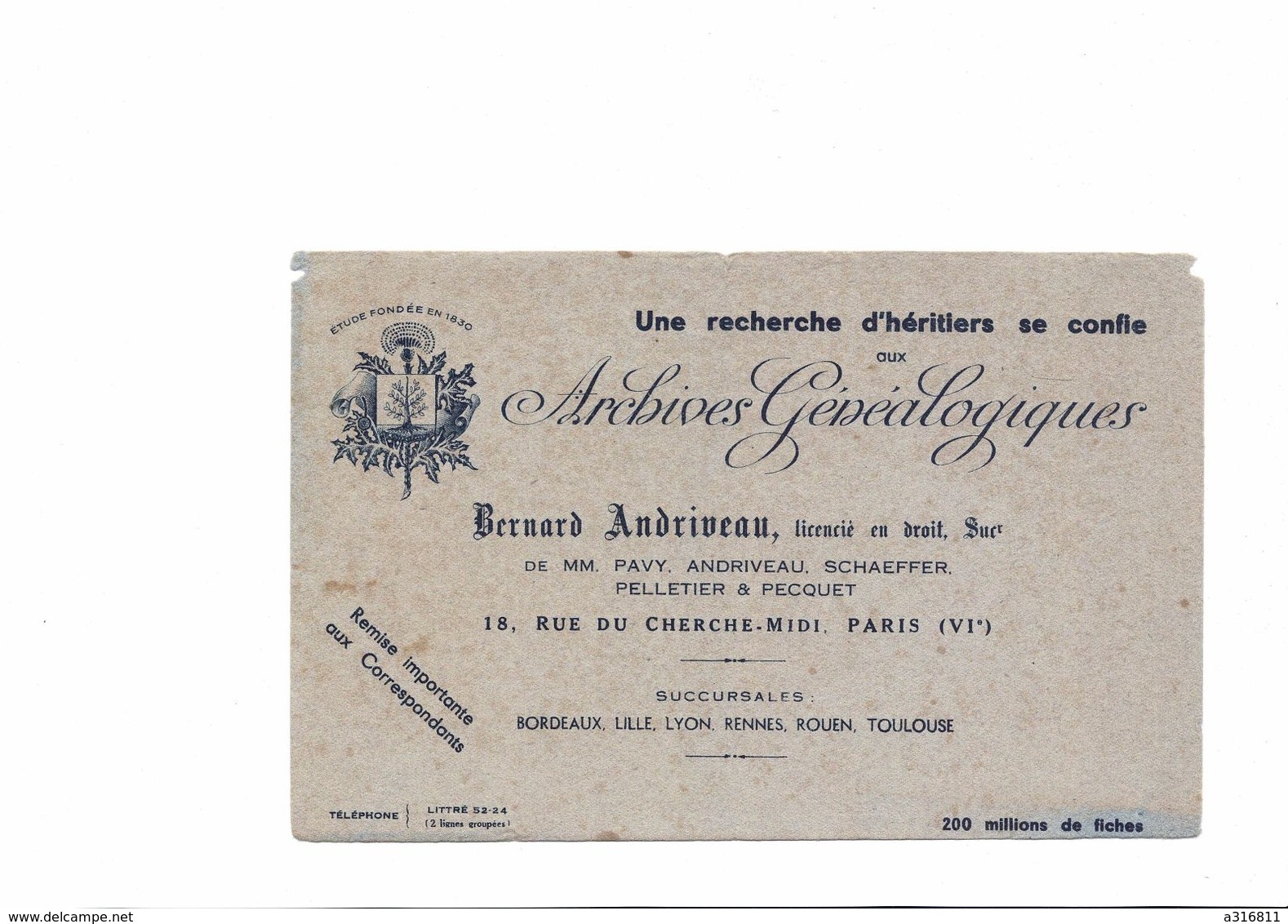 BUVARD  ARCHIVES GENEALOGIQUES - G