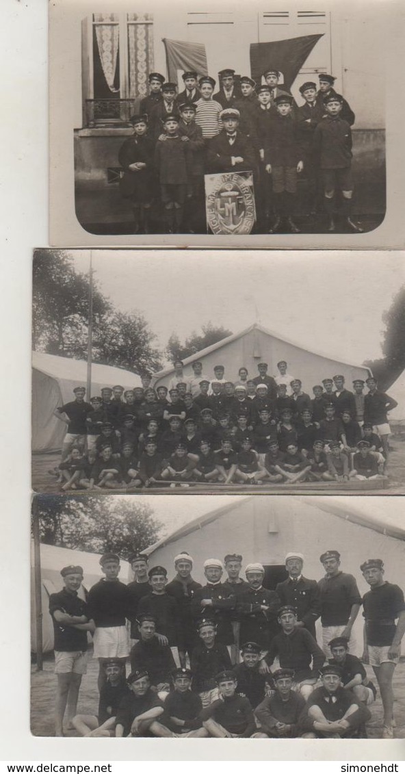 Carte Photo - Ligue Maritime Française - Jeunes Marins - Lot De 3 Cartes Photos - Régiments