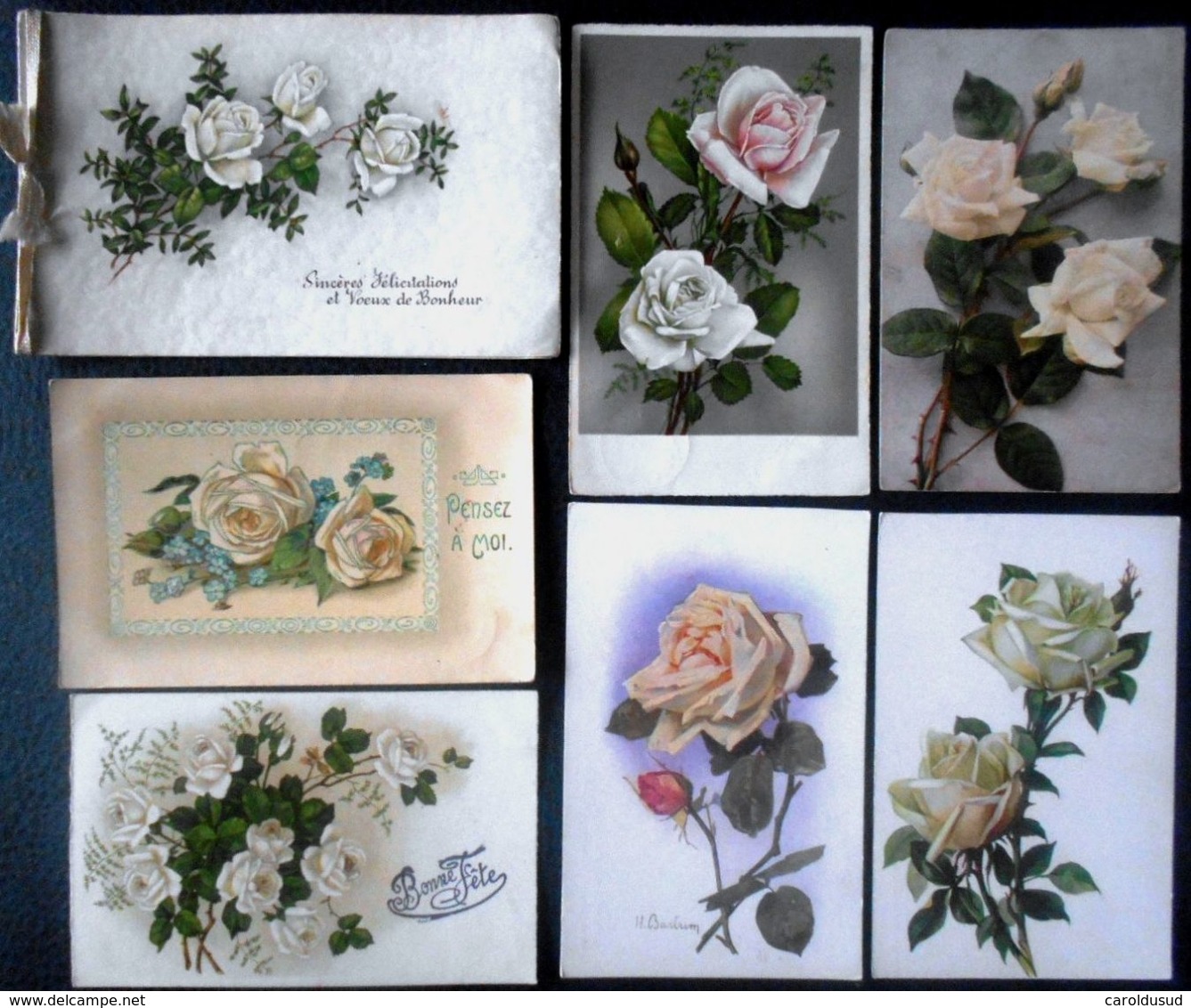 Cpa Lot 7x Litho Illustrateur Divers  BOUQUET Theme Rose Blanche Dont 1 X Double Voeux Mariage Voir PHOTOS - Colecciones Y Lotes