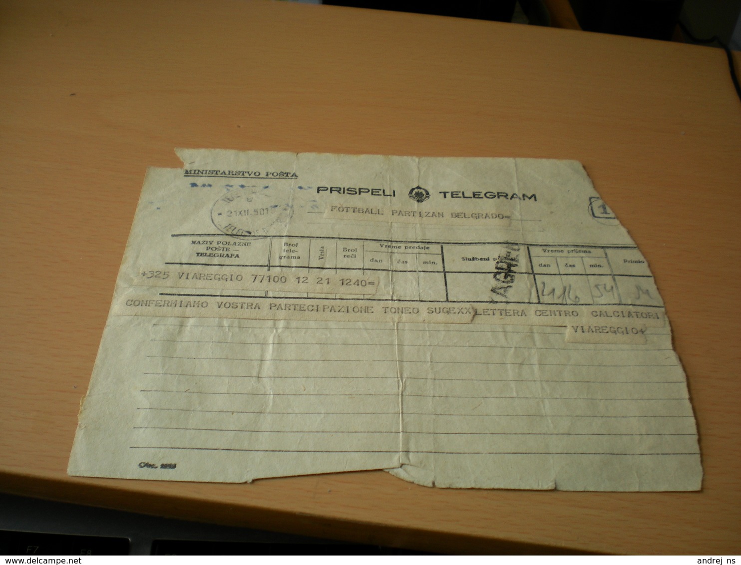 Telegram Football Partizan Beograd To Viareggio  Zagreb - Covers & Documents