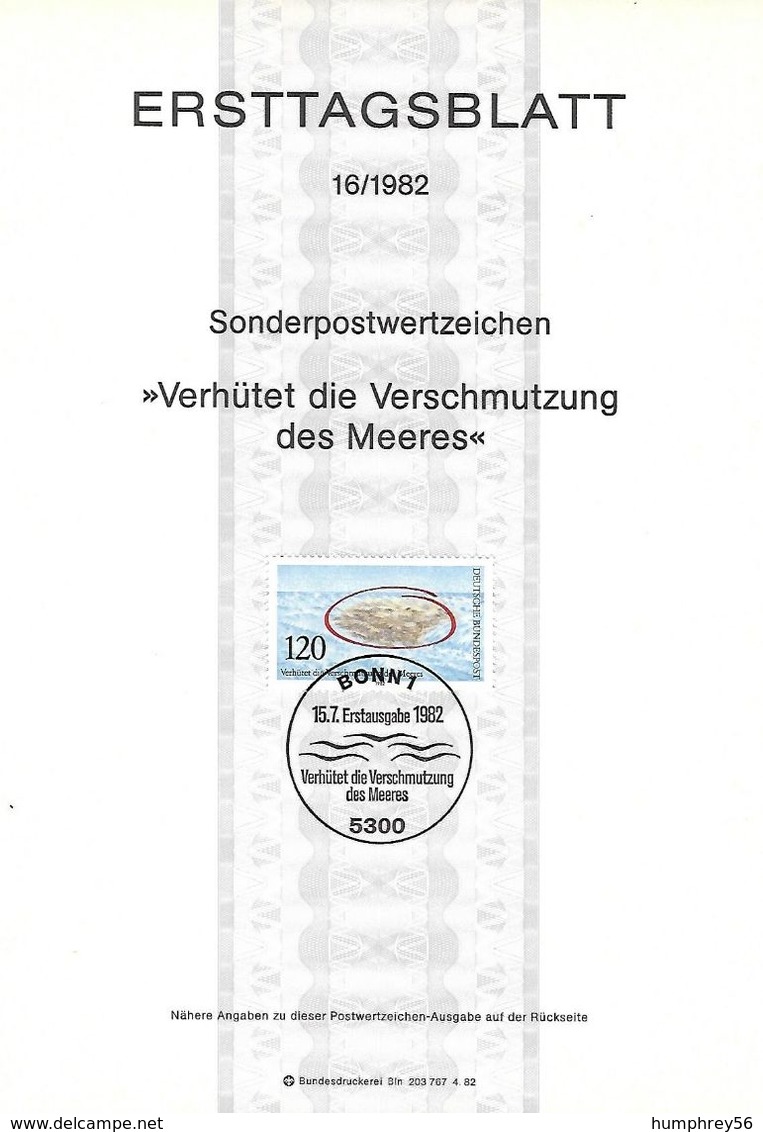 1982 - DEUTSCHLAND - FDS ETB 16/1982 [Against Pollution Of The Sea] - Michel 1144 + BONN 1 - 1981-1990