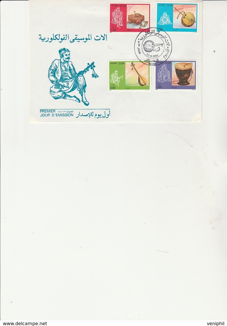 ALGERIE - SERIE INSTRUMENTS DE MUSIQUE N° 818 A 821 SUR LETTRE FDC. ANNEE 1984 - Algeria (1962-...)